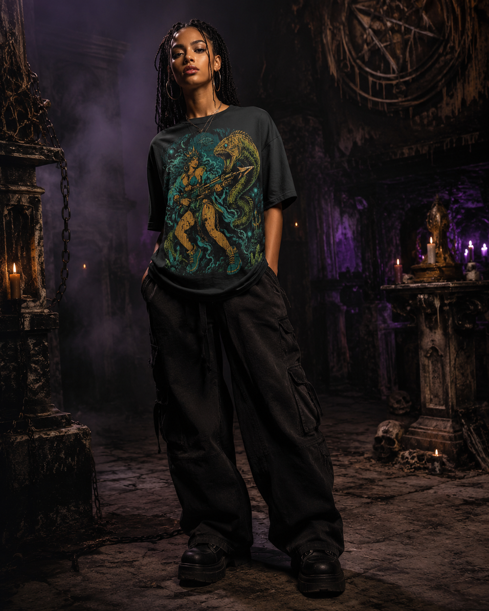 PoseiDawn - Baddie Queen of The Deep Heavyweight Oversized Graphic Tee