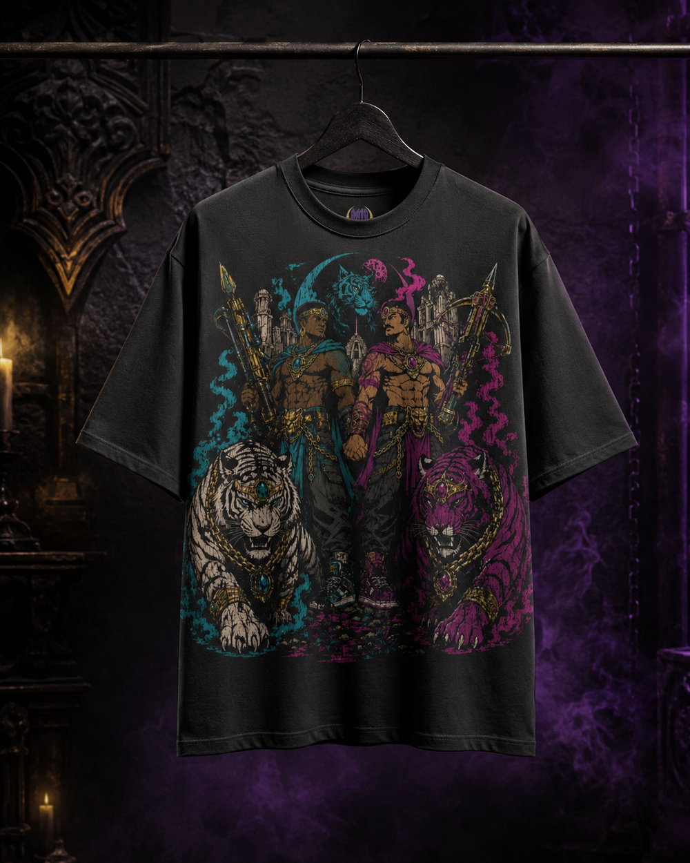 Tiger Queens Heavyweight Oversized Graphic Tee from Mythic Undrgrnd, a heavyweight oversized dark fantasy graphic tee.