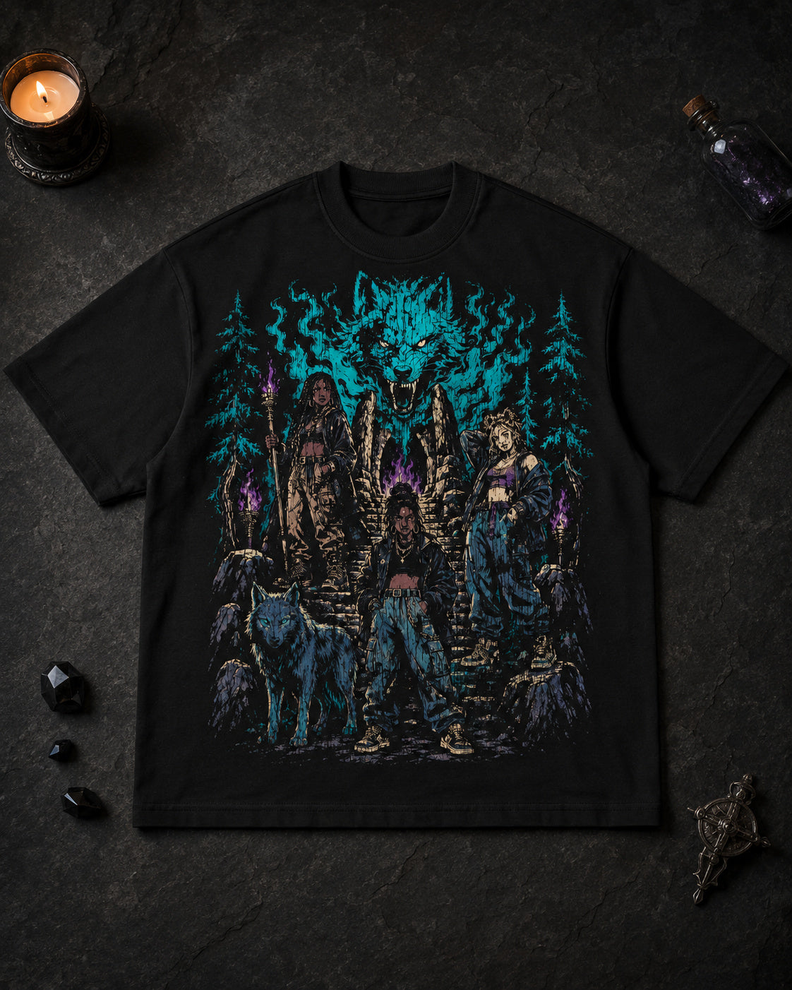 Forgotten Wolf Club from Mythic Undrgrnd, a heavyweight oversized dark fantasy graphic tee.