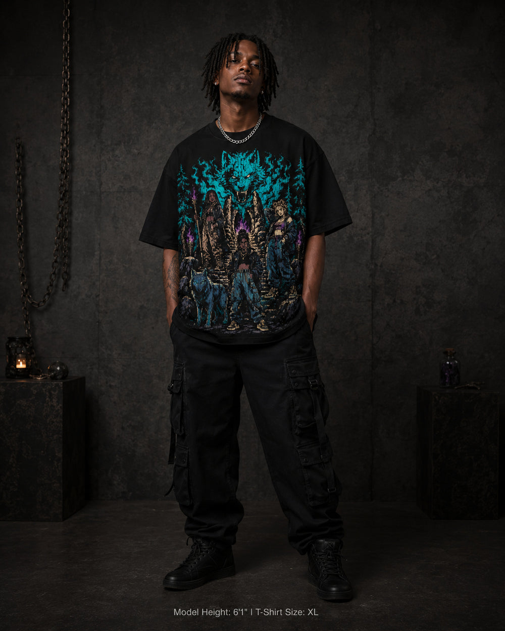 Forgotten Wolf Club from Mythic Undrgrnd, a heavyweight oversized dark fantasy graphic tee.