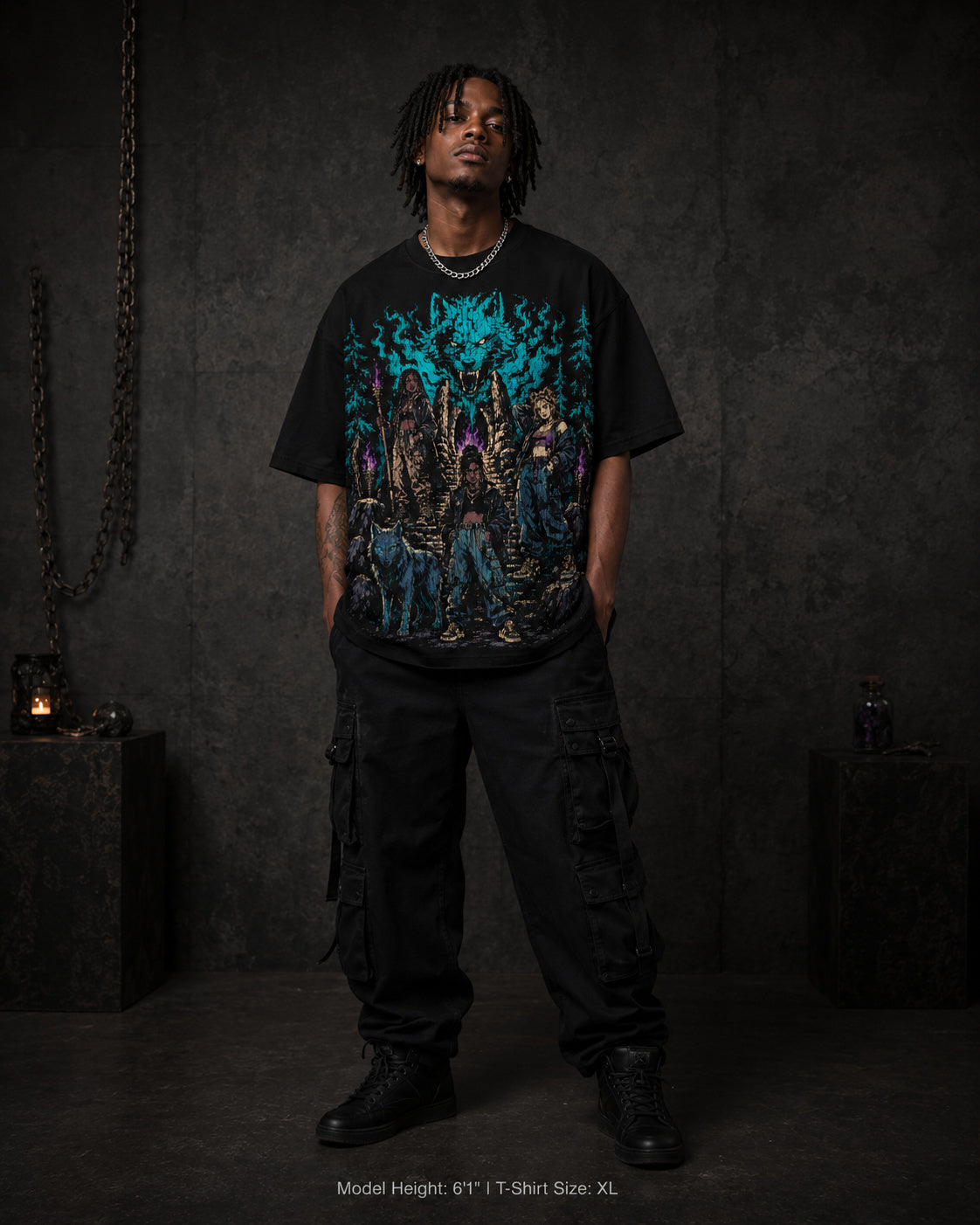 Forgotten Wolf Club from Mythic Undrgrnd, a heavyweight oversized dark fantasy graphic tee.