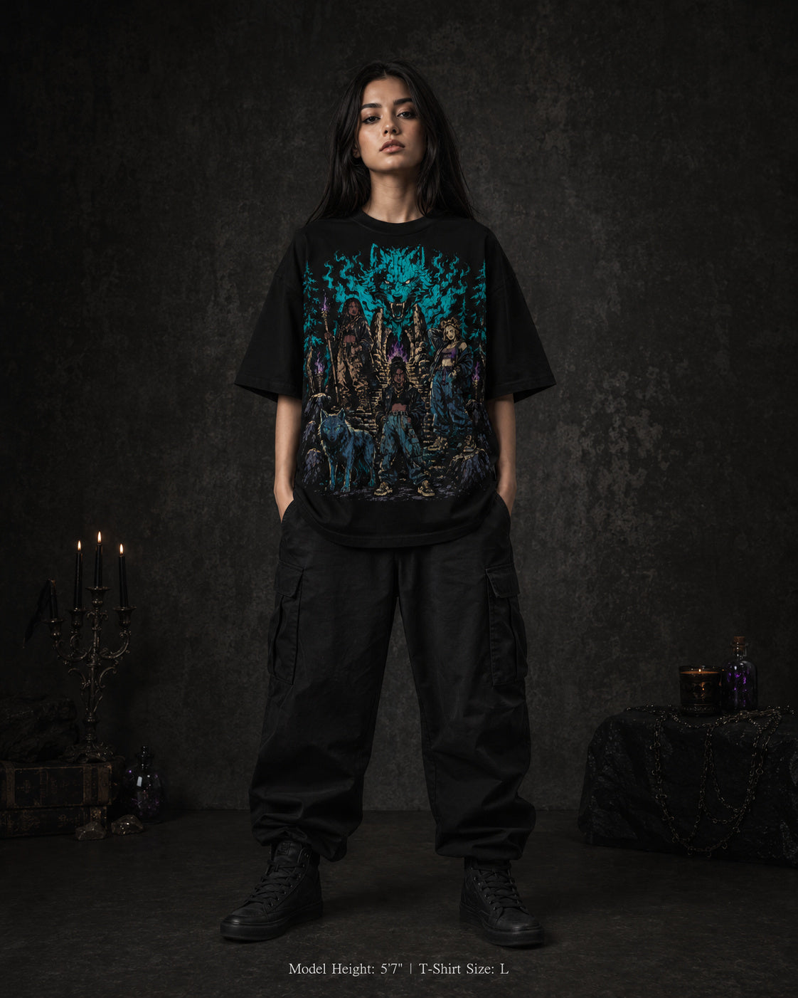 Forgotten Wolf Club from Mythic Undrgrnd, a heavyweight oversized dark fantasy graphic tee.