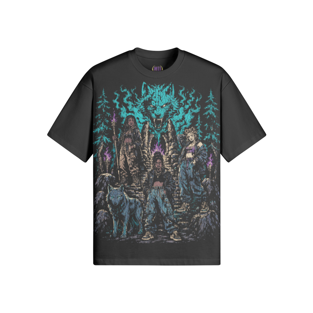 Forgotten Wolf Club from Mythic Undrgrnd, a heavyweight oversized dark fantasy graphic tee.